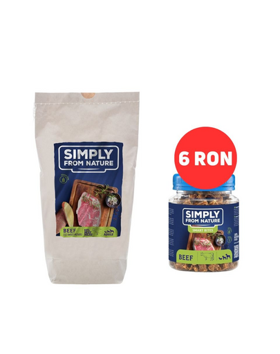 SIMPLY FROM NATURE Hrana coapta, cu vita 1,2 kg + snack cu vita pentru caini 130 g cu doar 6 RON