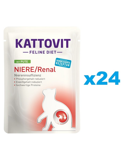 KATTOVIT Feline Diet Niere/Renal hrana umeda dietetica pentru pisici cu afectiuni ale rinichilor, curcan 24 x 85 g