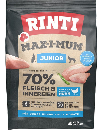 RINTI MAX-I-MUM Junior Chicken hrana uscata caini juniori, cu pui 4 kg