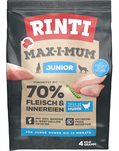 RINTI MAX-I-MUM Junior Chicken hrana uscata caini juniori, cu pui 4 kg