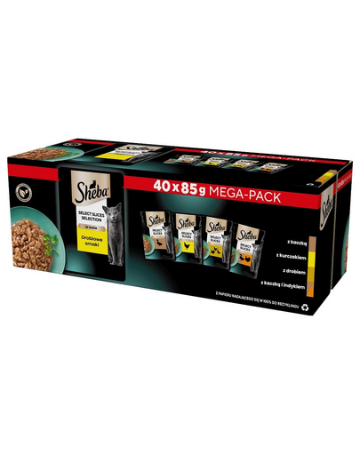 SHEBA Selection Select Slices Pliculete hrana pisici 40x85 g cu rata, pui, pasare si curcan