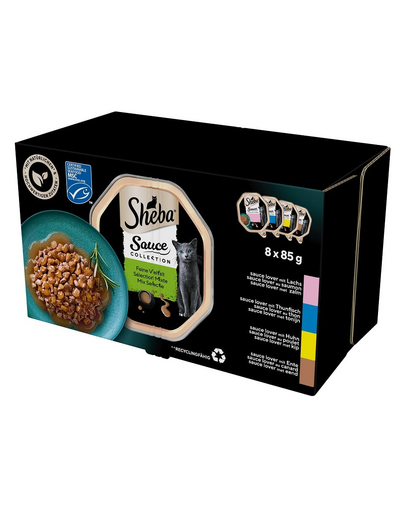 SHEBA Sauce Collection Mancare umeda pisici adulte 32x85 g cu somon, ton, pui, rata in sos