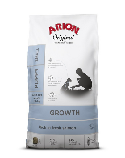 ARION Original Growth Puppy Small Salmon Rice 2 kg hrana cu somon pentru catei