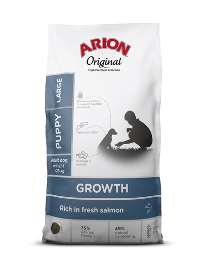 ARION Original Growth Puppy Large Salmon Rice 2 kg hrana catei rase mari, cu somon