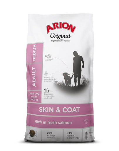 ARION Original Skin & Coat Adult Medium Salmon Rice 2 kg hrana completa pentru caini adulti de rasa medie, cu somon