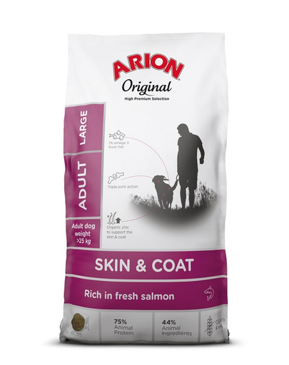 ARION Original Skin & Coat Adult Large Salmon Rice 12 kg caine adult talie mare, cu somon