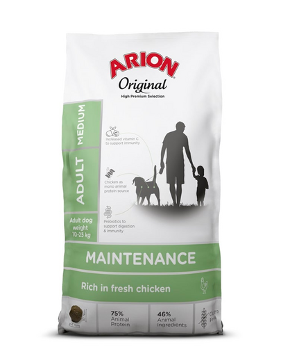 ARION Original Maintenance Adult Medium Chicken Rice 12 kg cu pui, pentru adulti talie medie