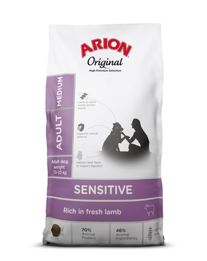 ARION Original Sensitive Adult Medium Lamb Rice 2 kg hrana caine adult, cu miel