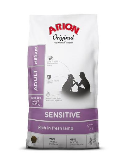 ARION Original Sensitive Adult Medium Lamb Rice 12 kg cu miel, pentru caini talie medie