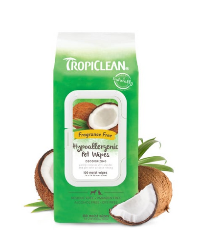 TROPICLEAN Hypoallergenic Wipes 100 buc. servetele hipoalergenice pentru caini si pisici cu piele sensibila