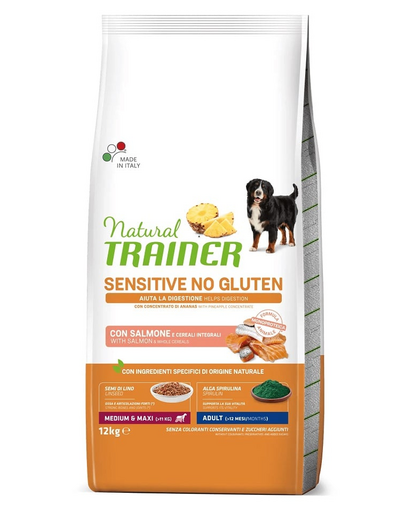 TRAINER Natural Sensitive No Gluten Medium Maxi Adult cu somon 12kg mancare caini