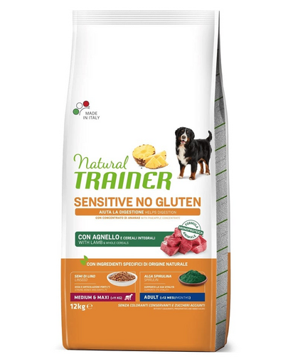 TRAINER Natural Sensitive No Gluten Medium Maxi Adult cu miel 12 kg