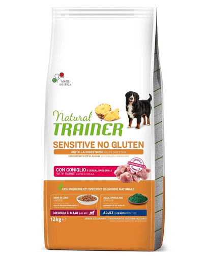 TRAINER Natural Sensitive No Gluten Medium Maxi Adult cu iepure 12kg hrana caine adult talie medie si mare