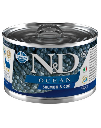 FARMINA N&D Ocean Dog Salmon, codfish 140 g Conserva pentru caine, cu somon si cod