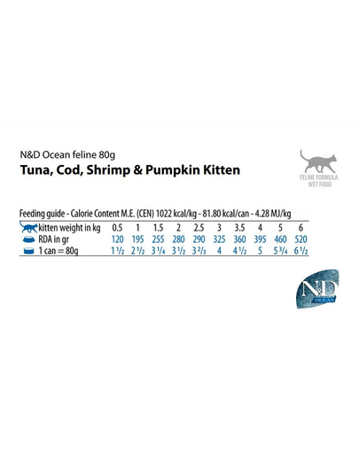 FARMINA N&D Ocean Cat Kitten Tuna, cod, shrimp, pumpkin 70 g conserva pisoi, cu ton, creveti si dovleac