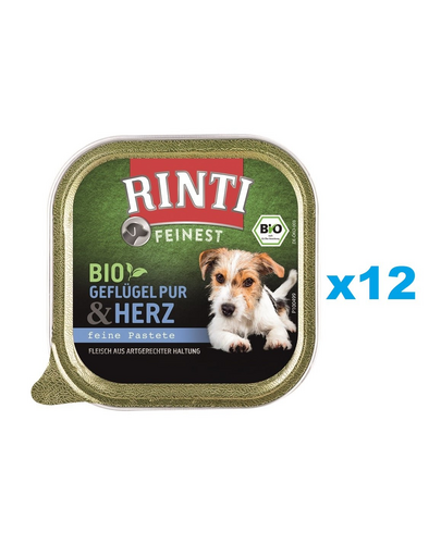 RINTI Feinest Bio Poultry Pure&Poultry hearts pentru caini 12x150 g pasare