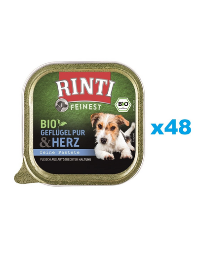 RINTI Feinest Bio Poultry Pure&Poultry hearts set conserve pentru caini 48x150 g pate cu pasare