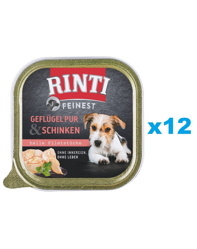 RINTI Feinest Poultry Pure&Ham pasare si sunca 12x150 g pentru caini