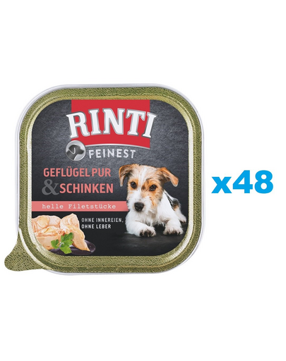 RINTI Feinest Poultry Pure&Ham set hrana umeda 48x150 g pentru caini, cu pasare si sunca