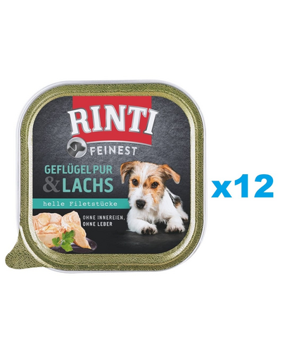 RINTI Feinest Poultry Pure&Salmon pasare si somon pentru caini 12x150 g