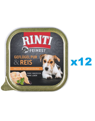 RINTI Feinest Poultry Pure&Rice pasare si orez 12x150 g mancare umeda pentru caini