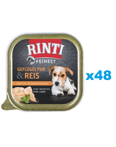 RINTI Feinest Poultry Pure&Rice hrana caini 48x150 g pasare si orez