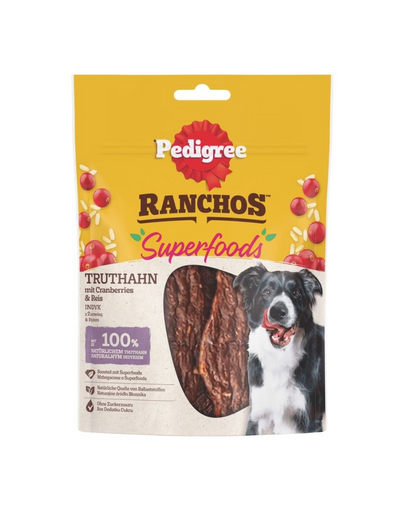 PEDIGREE Ranchos Superfoods curcan, merisor si orez 70g gustare caini