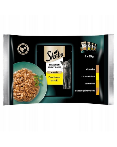 SHEBA Selection Select Slices arome pasare 4x85g hrana umeda cu rata, pui, pasare si curcan pentru pisici