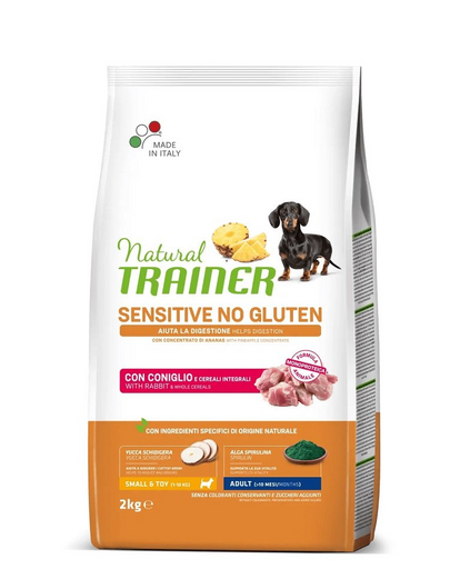 TRAINER Natural Sensitive No Gluten Small Toy Adult cu iepure 2kg hrana completa caini adulti talie mica&toy-size