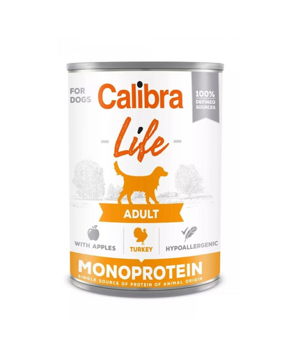 CALIBRA Dog Life Adult Turkey with Apples 400 g curcan si mar, hrana completa caini adulti