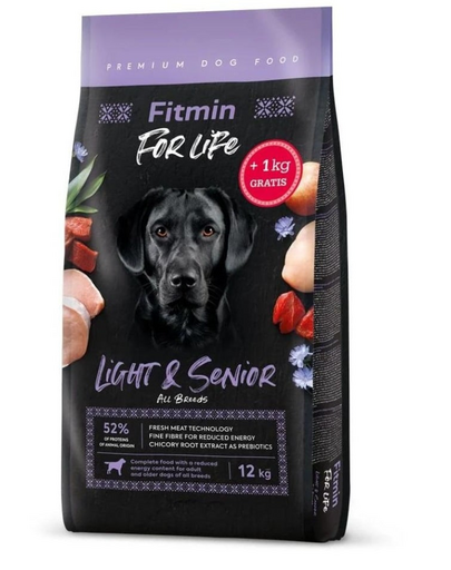 FITMIN Dog For Life Light & Senior hrană pentru câini adulți și seniori 12 + 1 kg