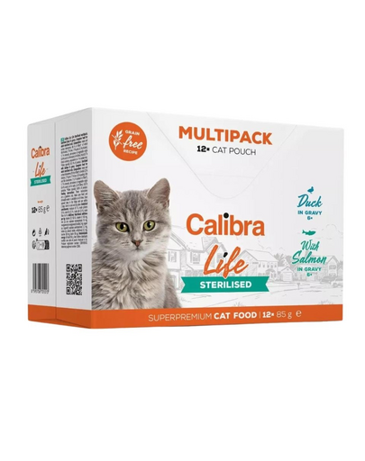 CALIBRA Cat Life Pouches Sterilised Multipack in gravy 12x85 g mix plicuri pentru pisici sterilizate, 2 arome