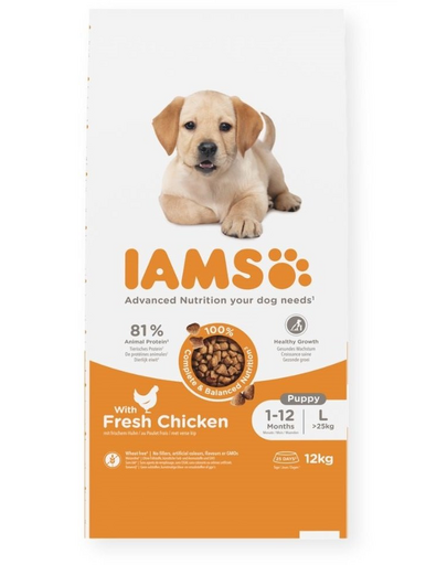 IAMS ProActive Health Puppy & Junior Large Breed cu carne de pui 12 kg