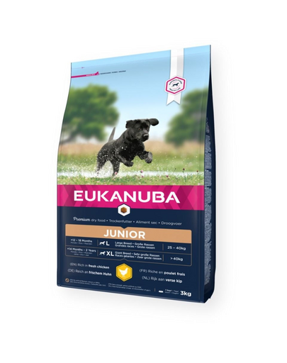 EUKANUBA Developing Junior Large Breed hrana uscata caini juniori talie mare, bogat in pui 3kg