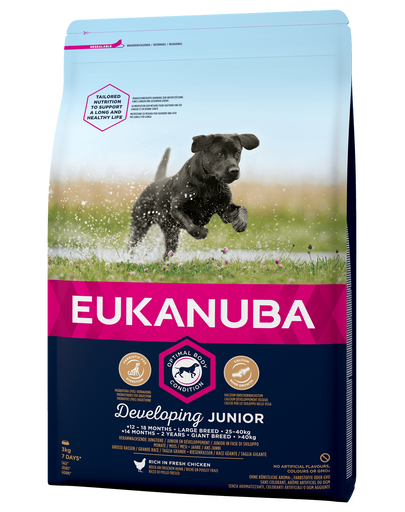 EUKANUBA Developing Junior Large Breed hrana uscata caini juniori talie mare, bogat in pui 3kg