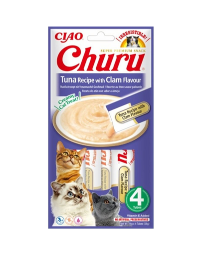 INABA Churu Tuna with clam flavour 4x14g ton si scoici pentru pisica