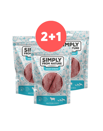 SIMPLY FROM NATURE Meat Strips oaie si orez recompense caini 2 x 80g + 80g GRATIS
