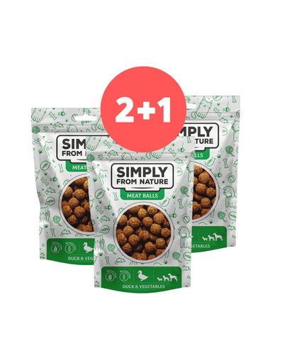 SIMPLY FROM NATURE Meat Balls chiftele cu rata si legume snack caine 2 x 80g + 80g GRATIS