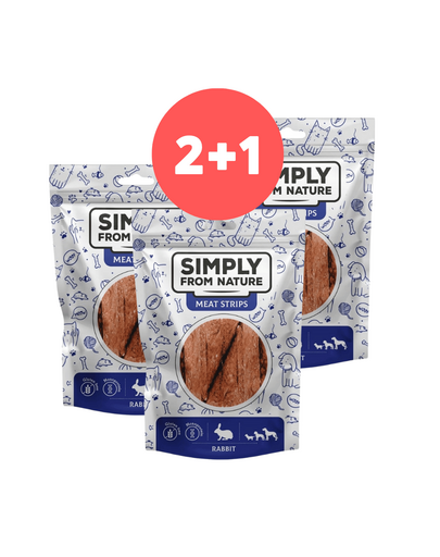 SIMPLY FROM NATURE Meat Strips snack pentru caini cu rata 2 x 80g + 80g GRATIS