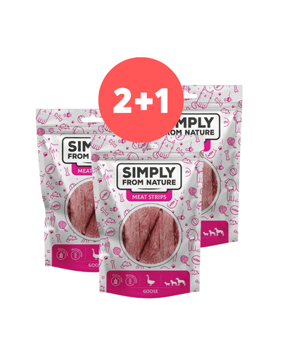 SIMPLY FROM NATURE Meat Strips recompense caini cu gasca 2 x 80g + 80g GRATIS