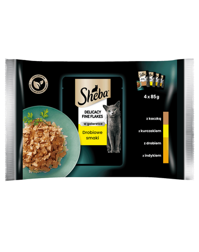 SHEBA Delicacy Plicuri hrana umeda in aspic, cu pasare pentru pisici 4x85g 3+1 GRATUIT