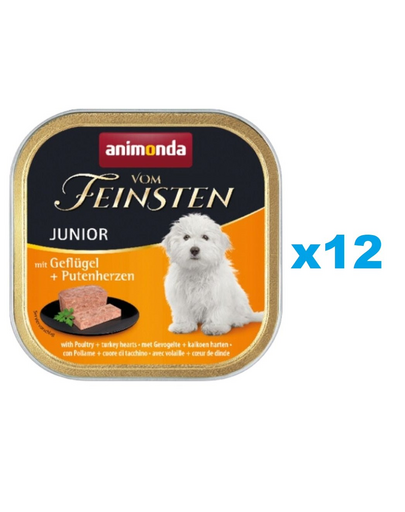 ANIMONDA vom Feinsten Junior Hrana umeda catei, cu inimi de pasare si curcan 12x150g