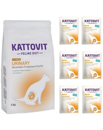 KATTOVIT Feline Diet Urinary Chicken hrana cu pui 4 kg + hrana umeda 6x85 g