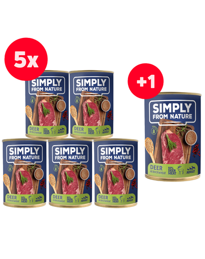 SIMPLY FROM NATURE Mancare umeda pentru caini 5 x 400 g + 400 g GRATIS vanat si hrisca