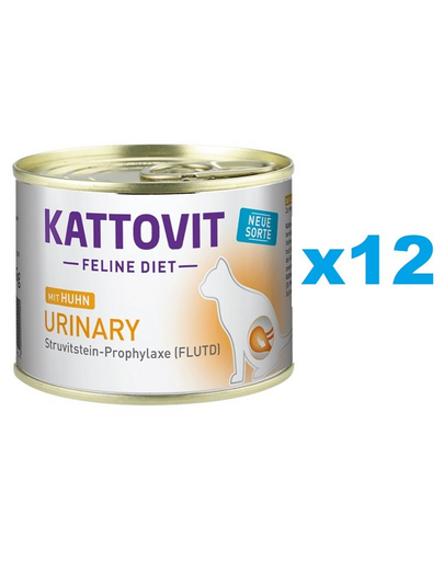 KATTOVIT Feline Diet Urinary hrana umeda dietetica pentru pisici in prevenirea pietrelor struvit, cu pui 12 x 185 g