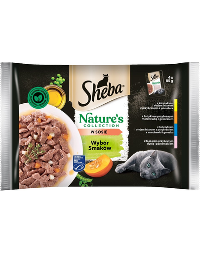 SHEBA Nature’s Collection Hrana umeda pentru pisici adulte, cu pui, curcan, ton si somon in sos 13x(4x85g)