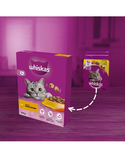 WHISKAS Adult 6x300 g hrana uscata cu pui delicios pentru pisici adulte