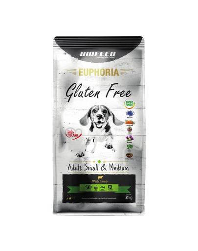 BIOFEED EUPHORIA Gluten Free Hrana fara gluten, caine talie mica si medie, cu miel 2 kg