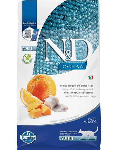 FARMINA N&D Ocean cat adult herring pumpkin and orange 300 g Hrana pisica, cu hering, dovleac si portocale