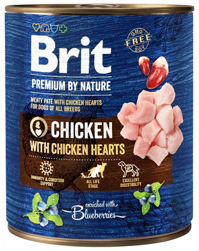 BRIT Premium by Nature chicken, hearts 800 g pui si inimi de pui, hrana caine